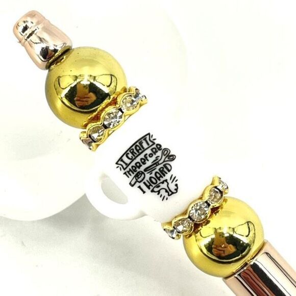 I craft therefore I hoard coffee mug cup pen handmade NEW bling rhinestone gold - Picture 7 of 8